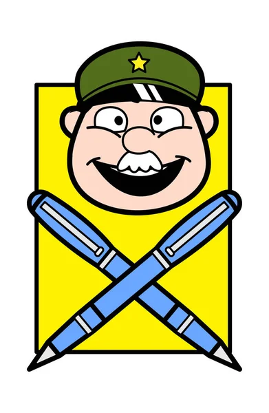 Cartoon Military Man Pen Mascot — Stock Vector