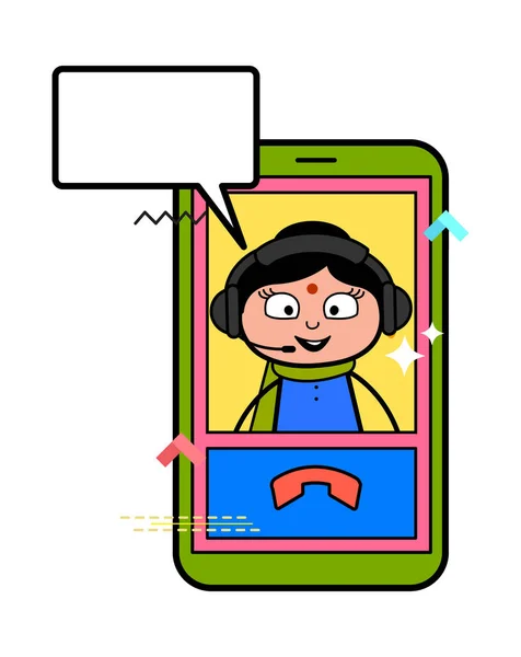 Cartoon Indian Lady Videotelefonie Auf Dem Handy — Stockvektor