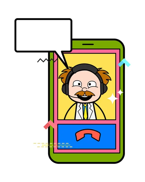 Cartoon Scientist Video Calling Mobile — Stock Vector