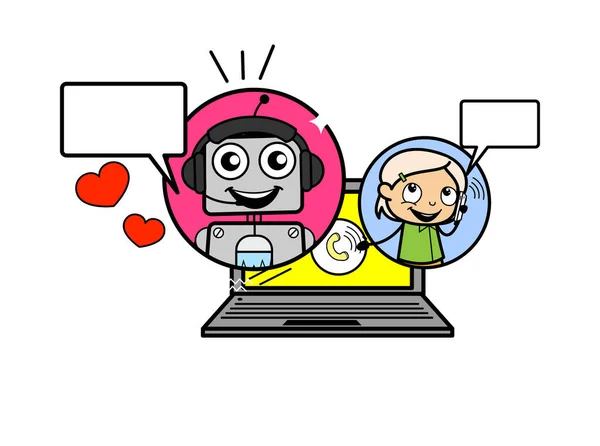 Cartoon Robot Online Calling — Stock Vector