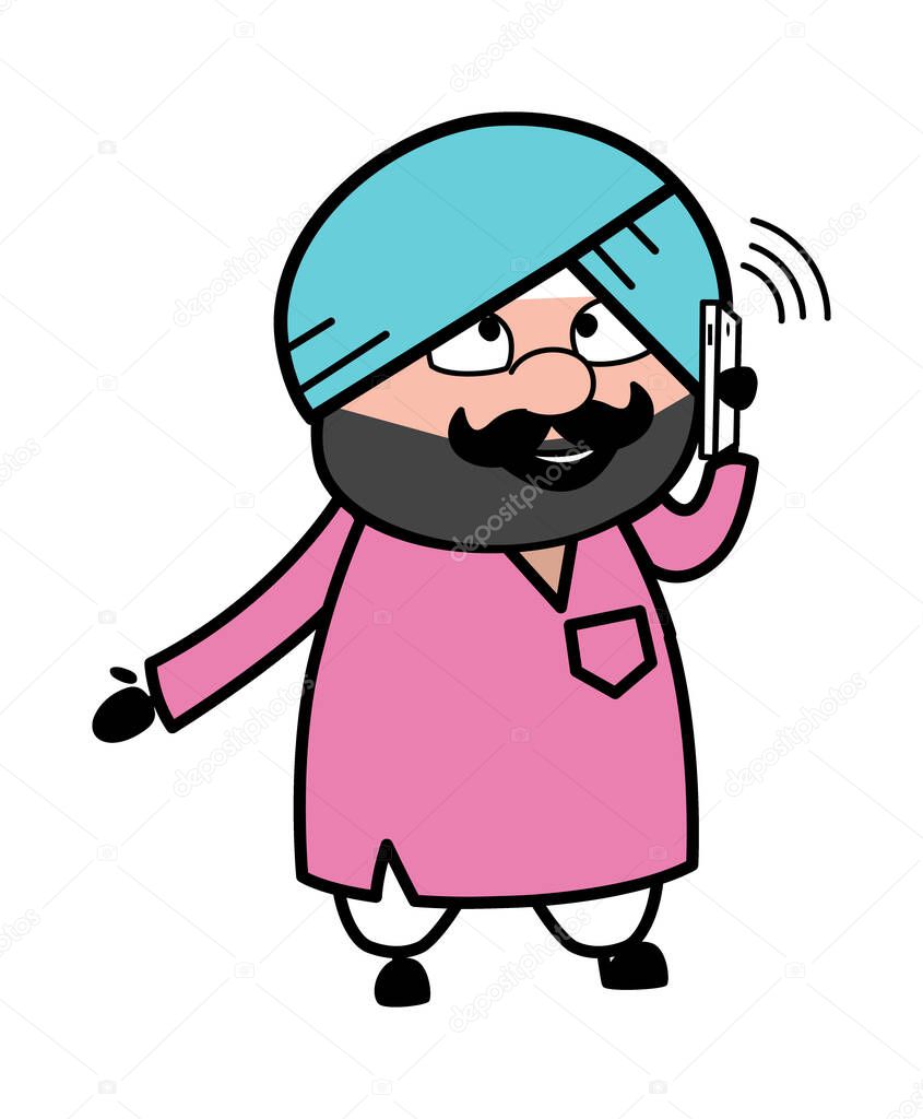 Cartoon Cute Sardar talking on Cell Phone