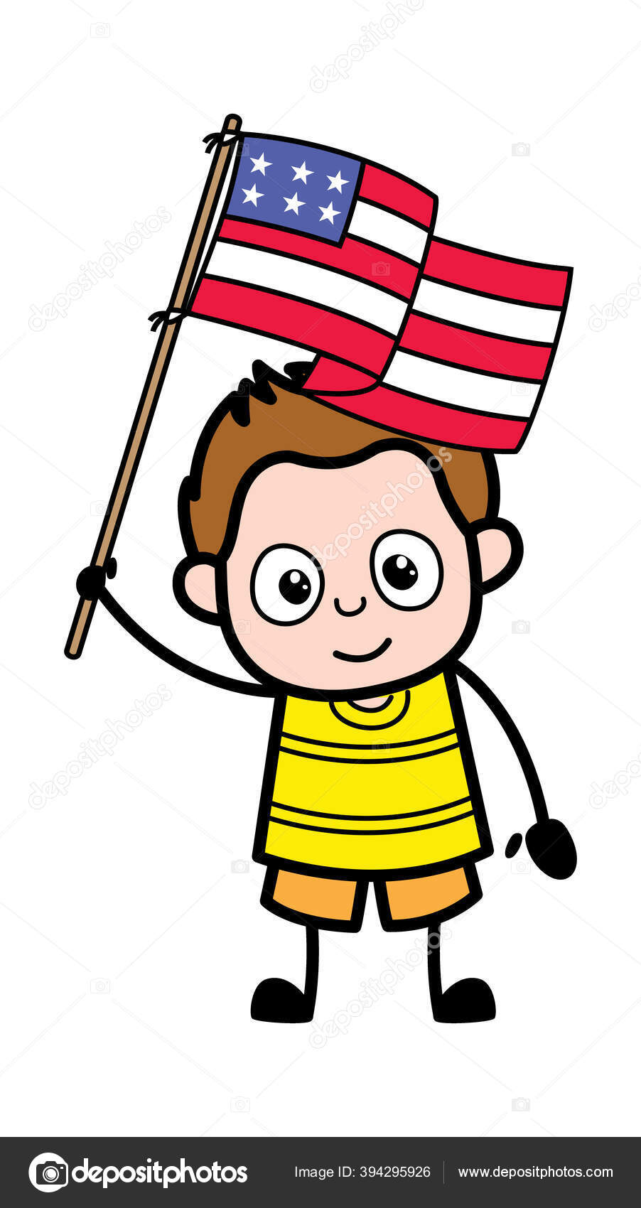 Cartoon Young Boy Holding Flag Usa Vector Image By Lineartist Vector Stock 394295926