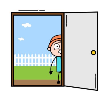 Çizgi film dedesi kapıdan bakıyor.