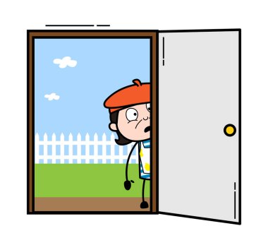 Kapıdan bakan karikatür sanatçısı