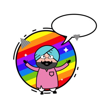 Gökkuşağı arkaplanlı Sevimli Sardar çizgi filmi