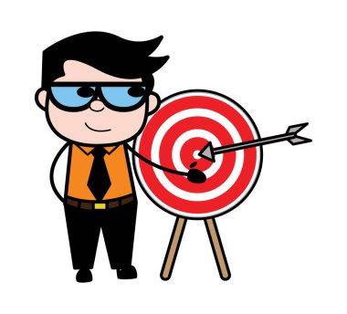 Çizgi film işadamı dart tahtası hedefi gösteriyor