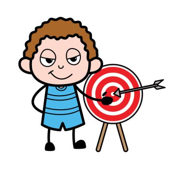 Çizgi film çocuğu dart tahtası golü gösteriyor