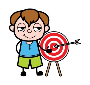 Çizgi film çocuğu dart tahtası golü gösteriyor