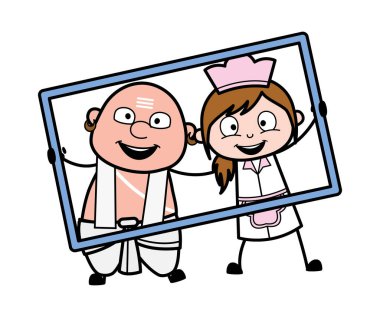 Karikatür Güney Hint Pandit 'i garson kızla karede