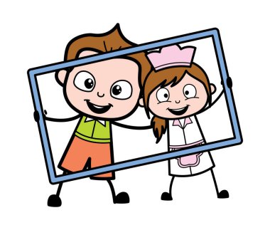 Çizgi filmdeki öğrenci garson kızla karede.