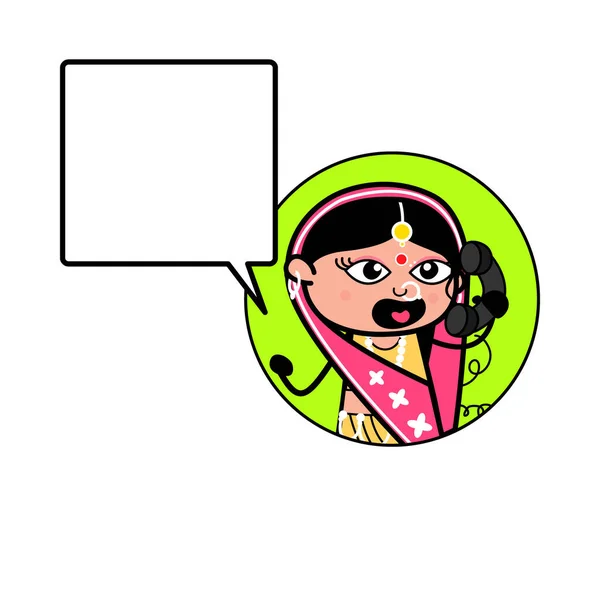 Dessin Animé Femme Indienne Appelant Sur Téléphone Portable — Image vectorielle