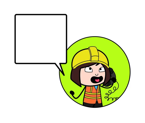 Cartoon Lady Engineer Calling Mobiele Telefoon — Stockvector