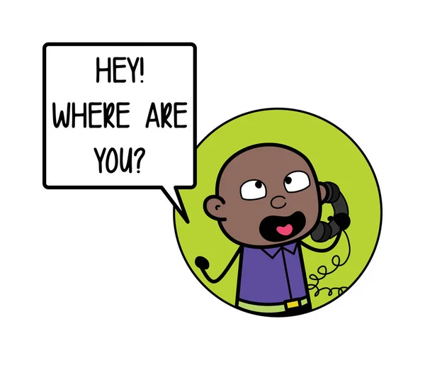Cartoon Cartoon Bald Black Appelant Sur Son Téléphone Portable — Image vectorielle