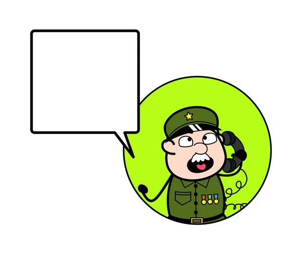 Cartoon Military Man Calling Cell Phone — Stock Vector