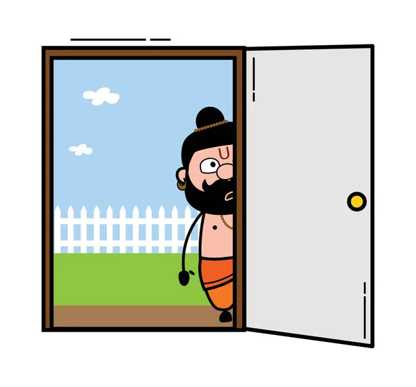 Pandit Cartone Animato Guardando Porta — Vettoriale Stock