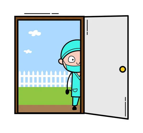 Cartoon Chirurg Blickt Von Tür Aus — Stockvektor