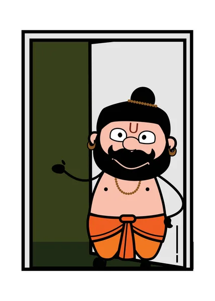 Cartoon Pandit Stojąc Drzwiach — Wektor stockowy