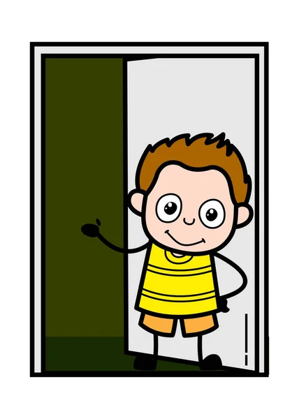 Cartoon Young Boy Standing Door — Stock Vector