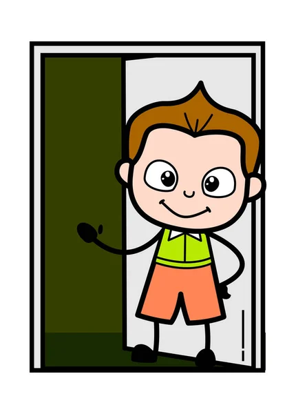 漫画少年がドアに立って — ストックベクタ