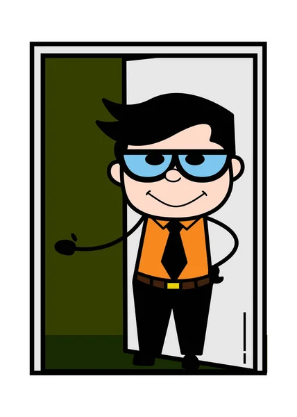 Cartoon Businessman Stojící Dveří — Stockový vektor