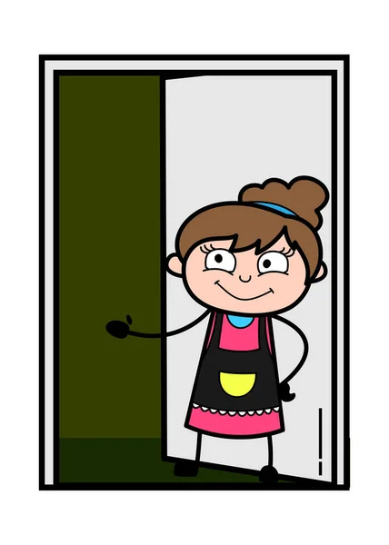 Cartoon Beautician Standing Door — Stockový vektor