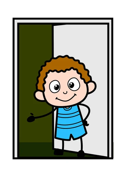 Cartoon Kind Steht Vor Der Tür — Stockvektor
