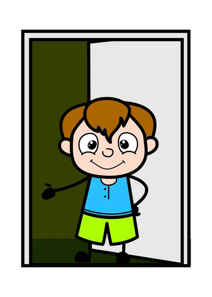 Zeichentrick Teen Junge Stehen Tür — Stockvektor