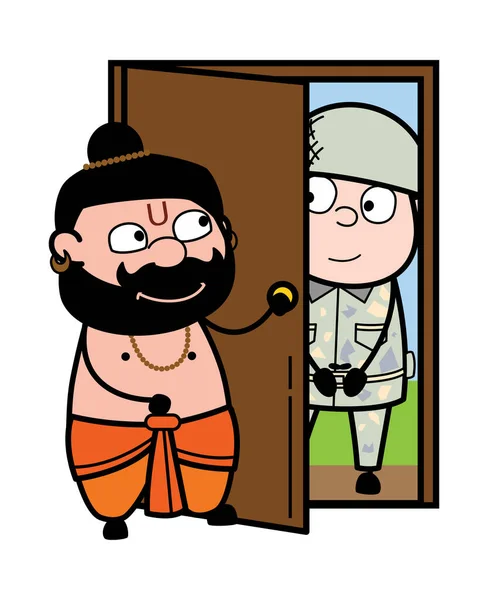 Cartoon Pandit Otwarcia Drzwi — Wektor stockowy