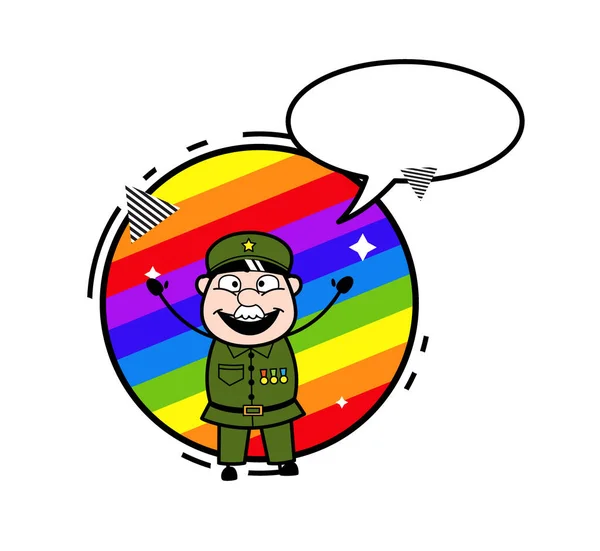 Cartoon Military Man Rainbow Background — Stock Vector