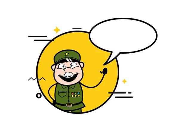 Homem Militar Dos Desenhos Animados Com Bolha Bate Papo —  Vetores de Stock