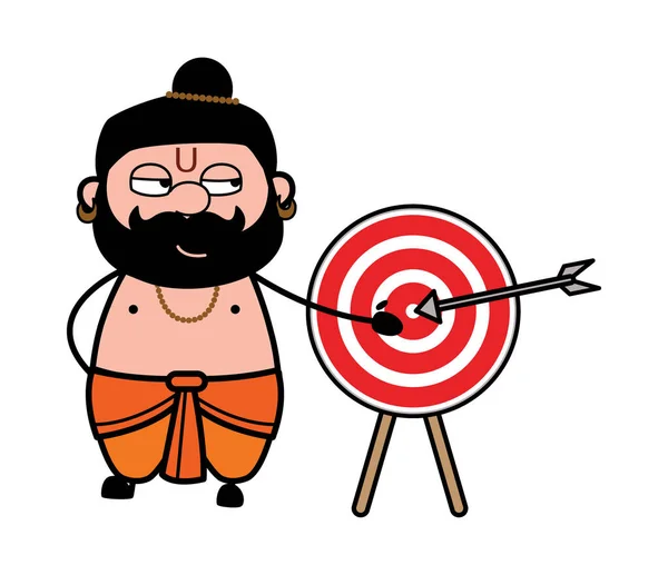 Cartoon Pandit Showing Dart Board Goal — Stock Vector