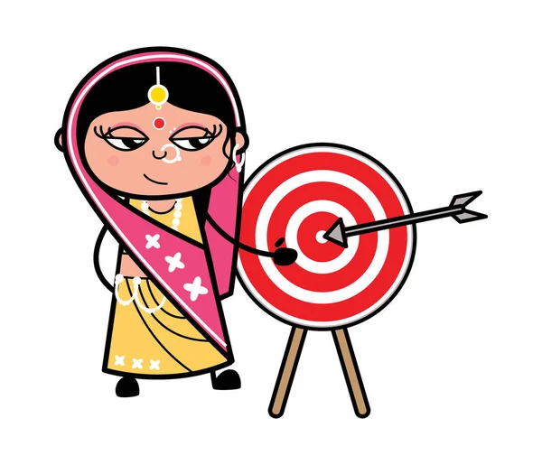卡通片 印第安妇女 展示飞镖的目标 — 图库矢量图片