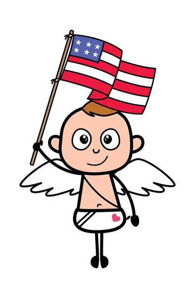 Tecknad Ängel Som Håller Flaggan Usa — Stock vektor