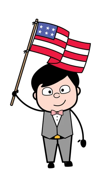 Cartoon Groom Εκμετάλλευση Σημαία Των Ηπα — Διανυσματικό Αρχείο