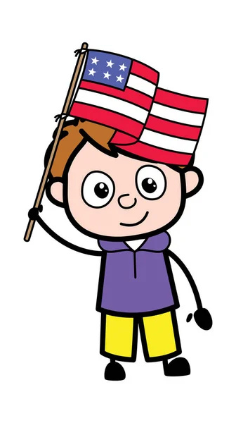 Cartoon Boy Holding Flag Usa — Stock Vector