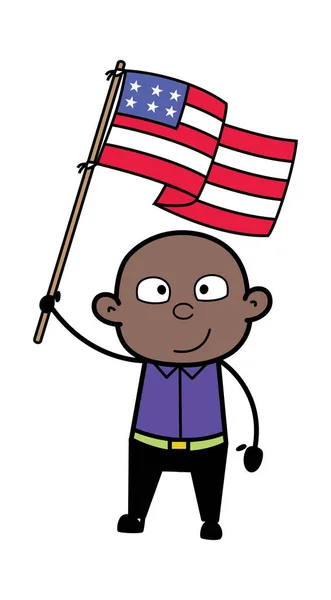 Cartoon Cartoon Bald Black Holding Flag Usa — Stock Vector