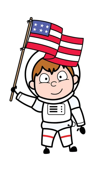 Γελοιογραφία Astronaut Κατέχει Σημαία Των Ηπα — Διανυσματικό Αρχείο