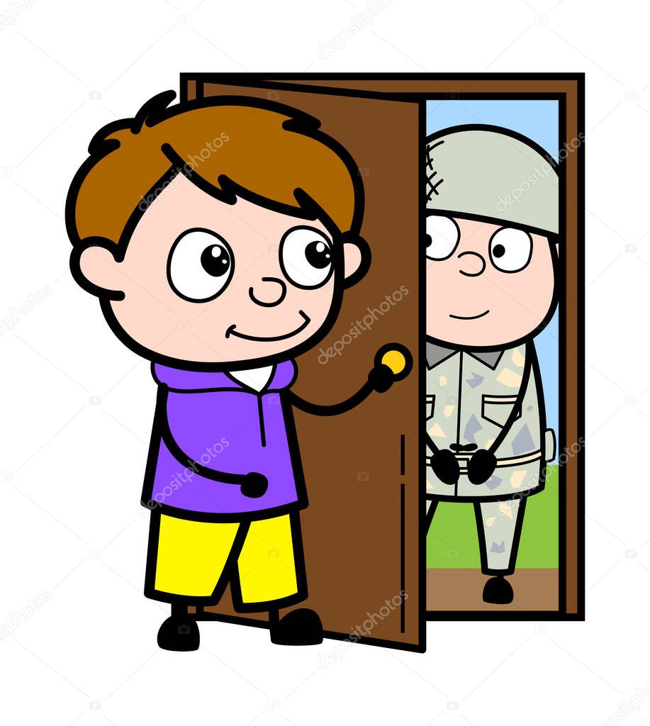 Cartoon Boy Opening Door Premium Vector In Adobe Illustrator Ai Ai Format Encapsulated Postscript Eps Eps Format