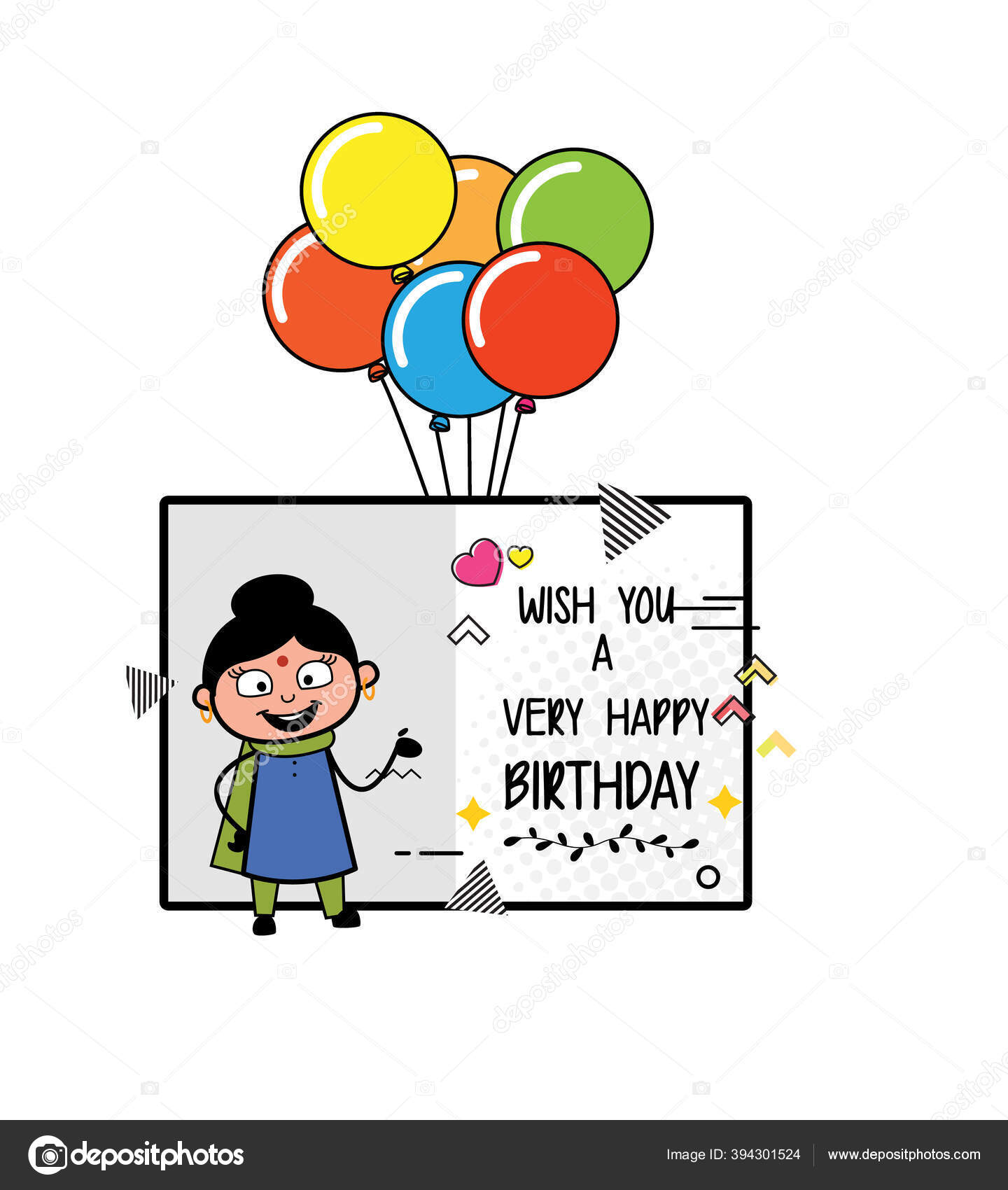 Tegnefilm Indisk Dame Gratulerer Med Dagen Ønsker stockvektor © lineartist  #394301524, image size:1440x1700