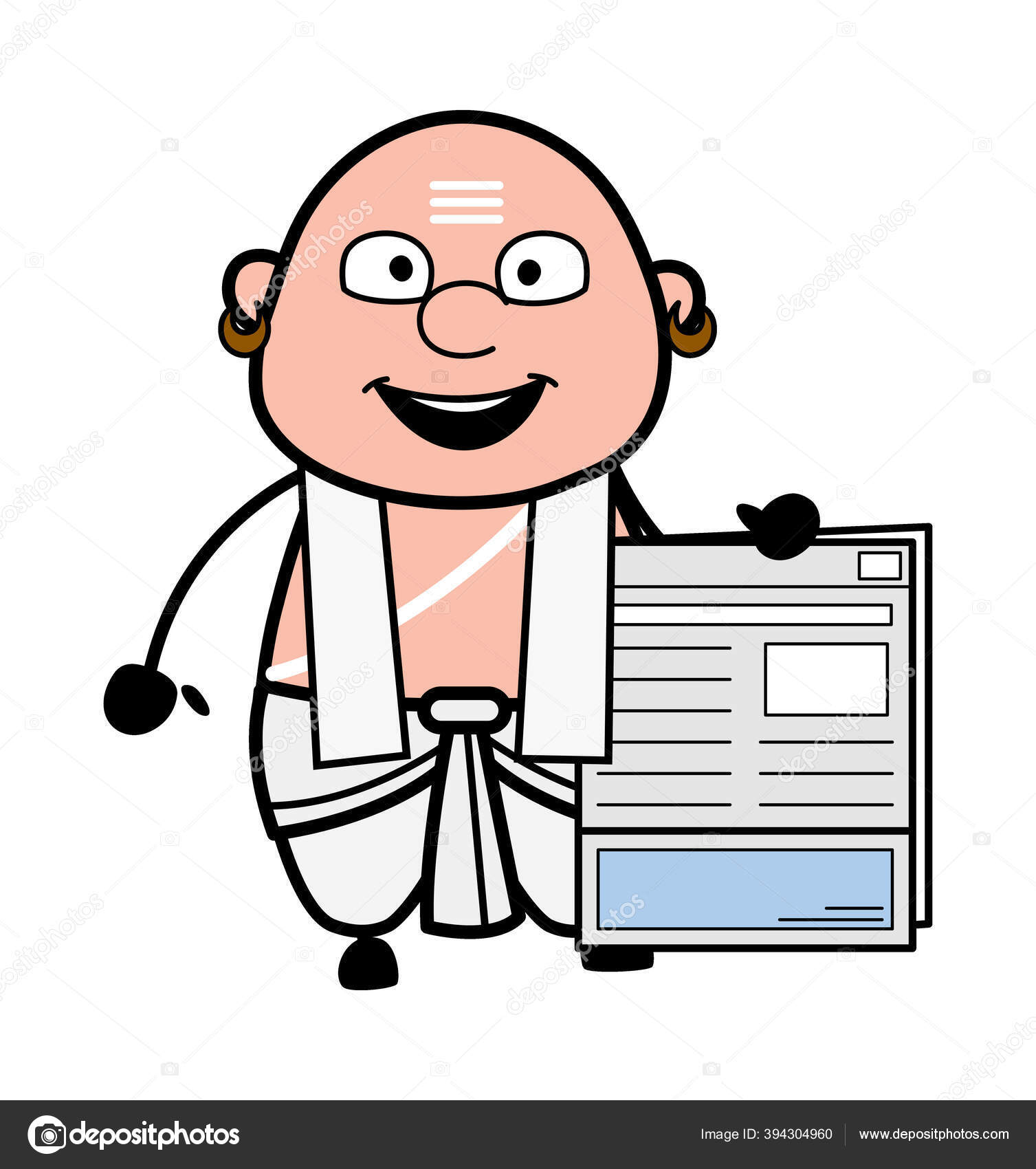 Cartoon South Indian Pandit Holding Newspaper Stock Vector Image by  ©lineartist #394304960
