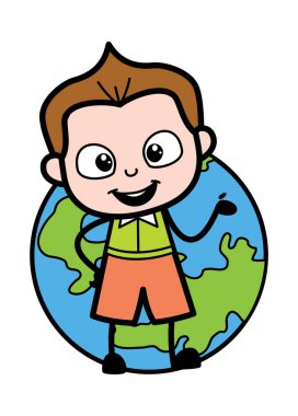 Dünya gezegenli karikatür öğrencisi.