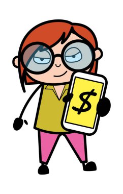 Çizgi Film Öğretmeni Cep Telefonunda Para Gösteriyor