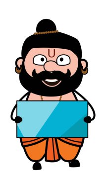 Çizgi film Pandit 'in elinde parlak bir pankart var.