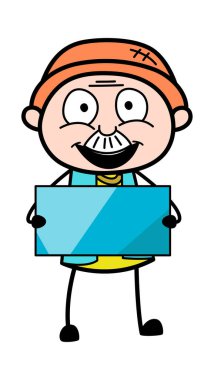 Çizgi film dedesi parlak bir bayrak tutuyor.