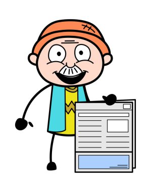 Çizgi film dedesi elinde gazete tutuyor.