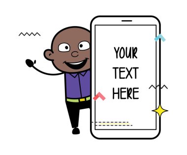 Boş cep telefonu ekranlı Kel Siyah Çizgi Film