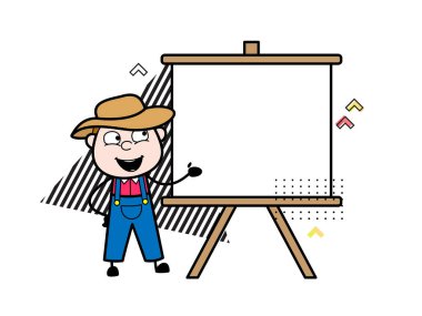 Slayt tahtası olan çizgi film çiftçisi