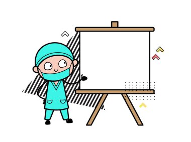 Slayt tahtası olan karikatür cerrahı