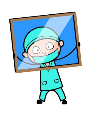 Çizgi film cerrahı cam çerçeveden bakıyor