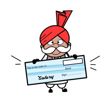 Cartoon Haryanvi Old Man holding paycheck clipart